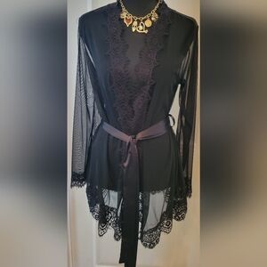 Fashion Nova Black Sheer Lace Robe